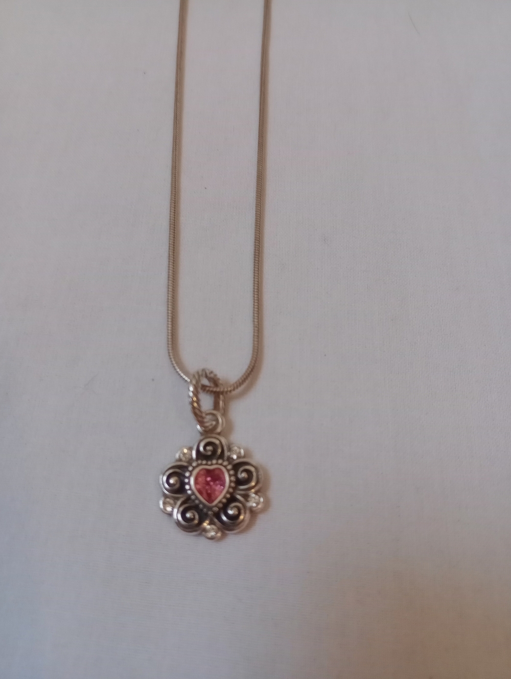 Brighton Silver Heart Pendant Necklace Pink Crystal Floral Charm Romantic Style - Picture 8 of 11